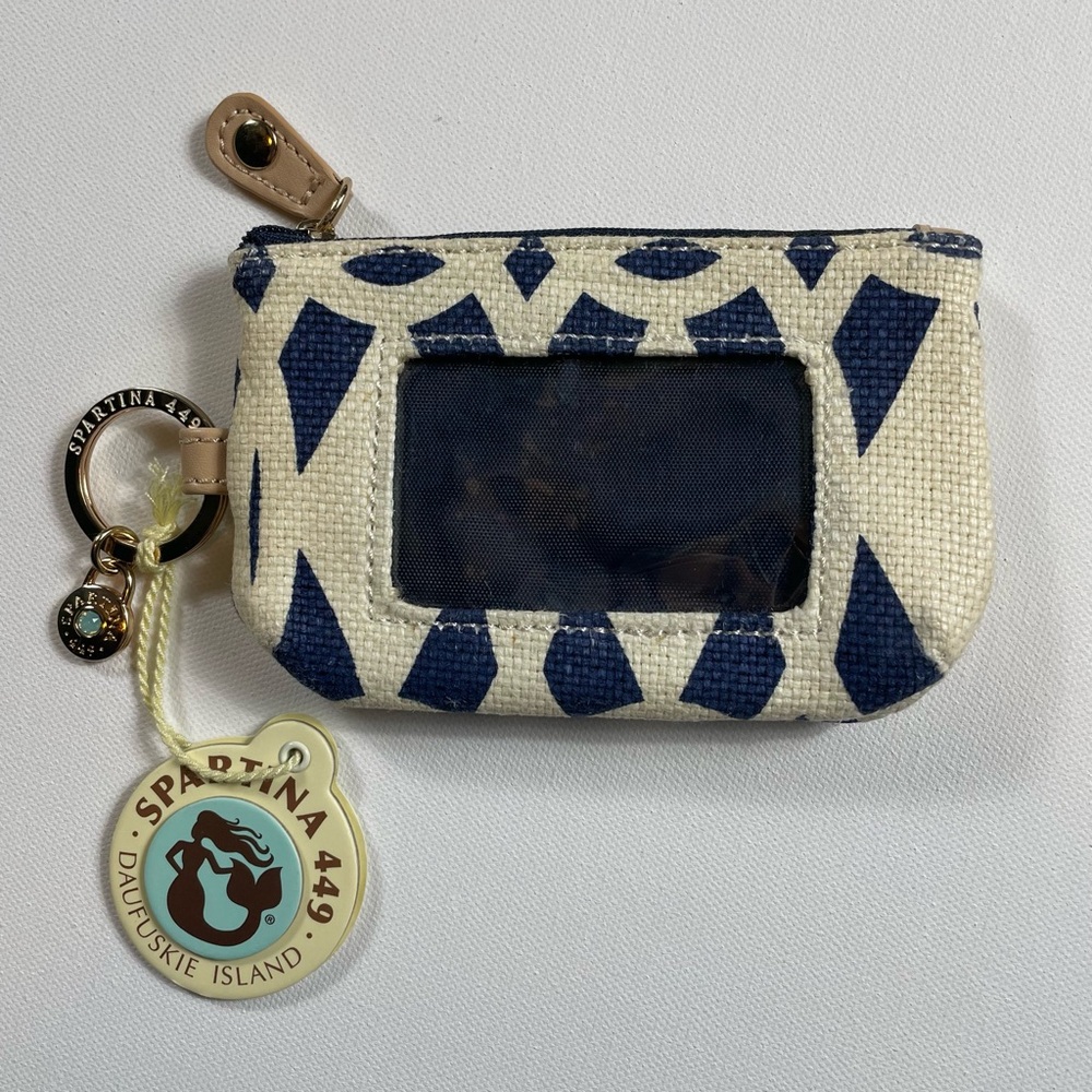 Spartina 449 Navy and Cream Patterned Tybrisa Lanyard ID Pouch NWT